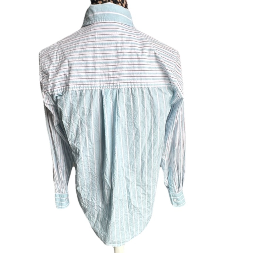 Part Two Women's Light Blue Striped Button Down Shirt - Picture 4 of 8